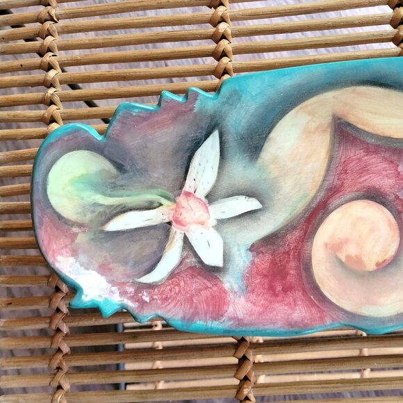 Pottery Harris Cies 2001 Tray 13 1/2'' Modern Abstract Art Studio Signed Flaws - Picture 3 of 11